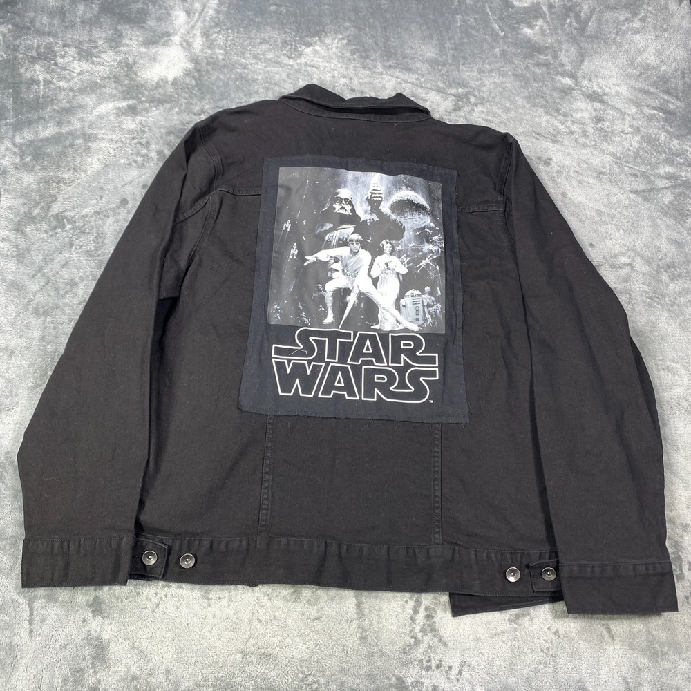 Star Wars Denim Jacket Mens 2XL Black Button Trucker Logo Graphic Pockets Luke
